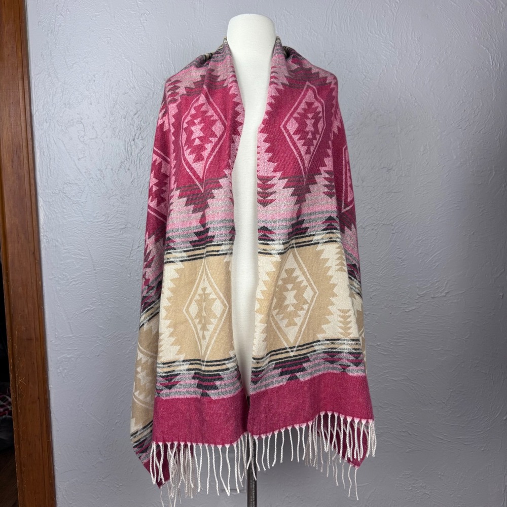 Large lux aztec southwestern fringe scarf wrap - perfect for fall festivals!!